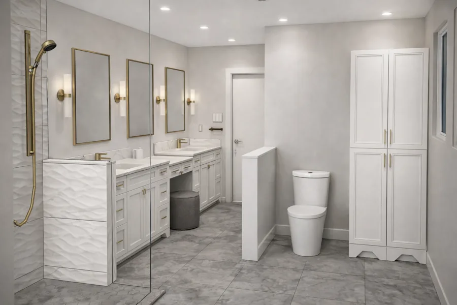 Bathroom with coordinated accessories — Floor and Bath Design Durham Region