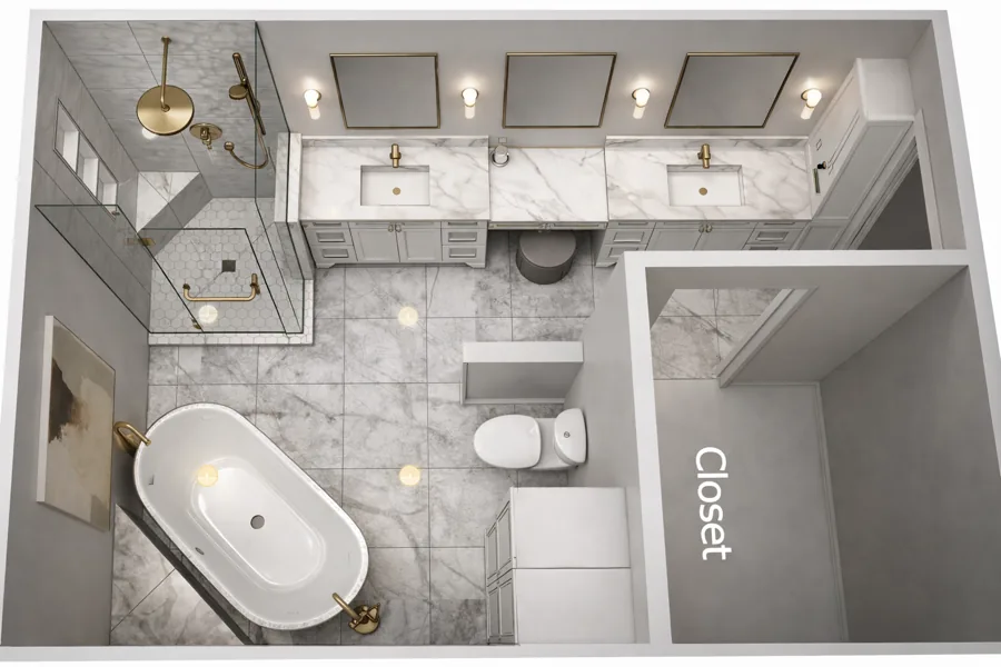 Modern bathroom with a skirted toilet — Floor and Bath Design Durham Region