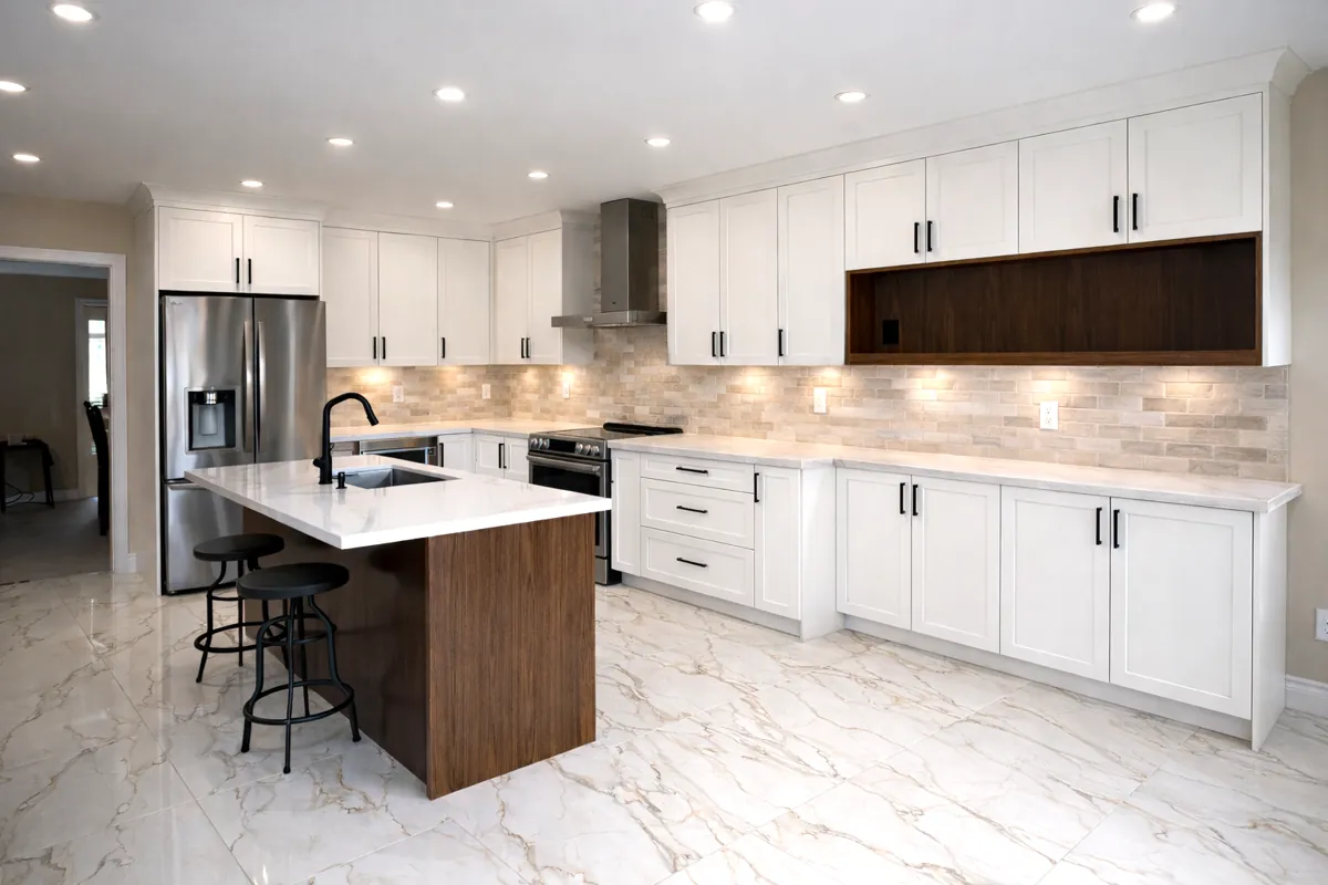 Completed kitchen renovation by Floor and Bath Design Durham Region