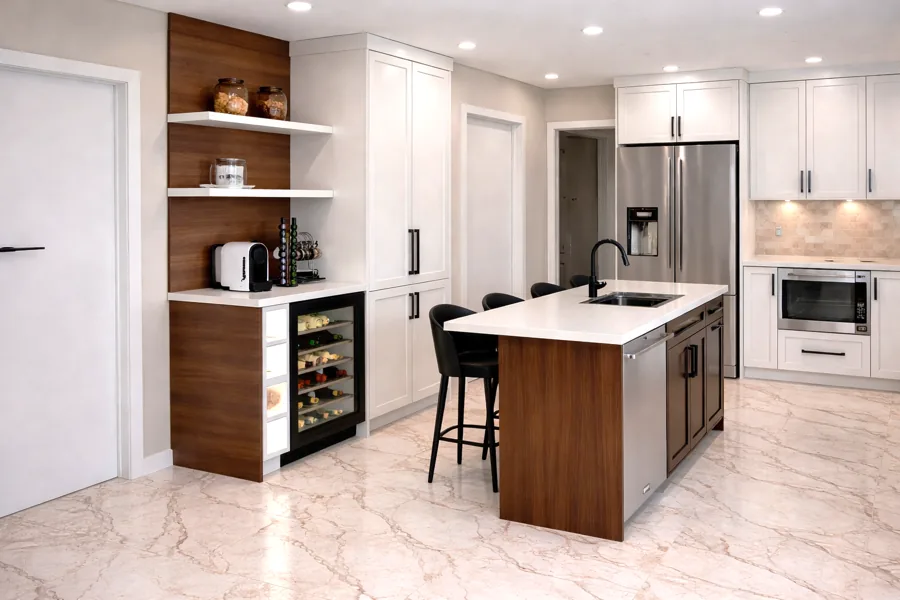 Modern kitchen sink with a built-in soap dispenser — Floor and Bath Design Durham Region